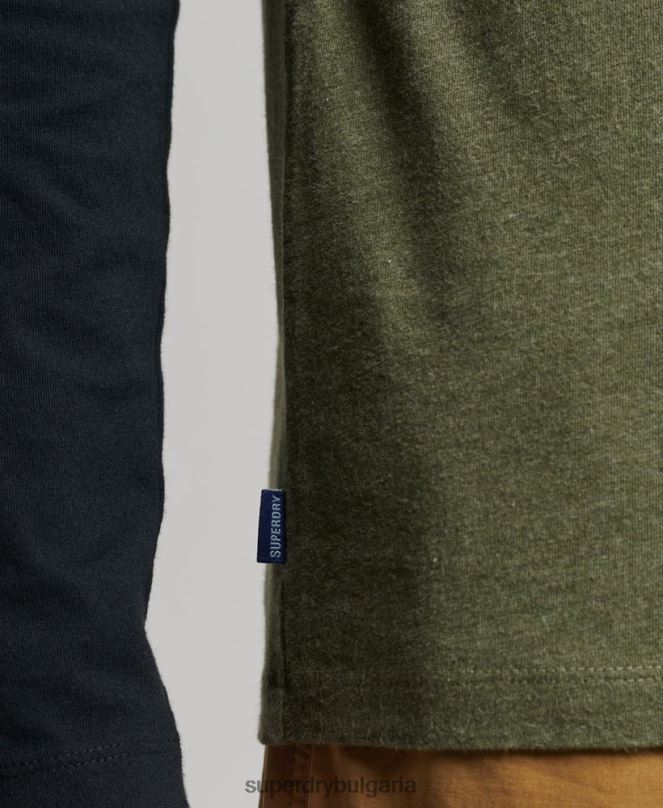 Superdry облекло N00H1557 зелено мъже Бейзболна топка с дълъг ръкав от органичен памук