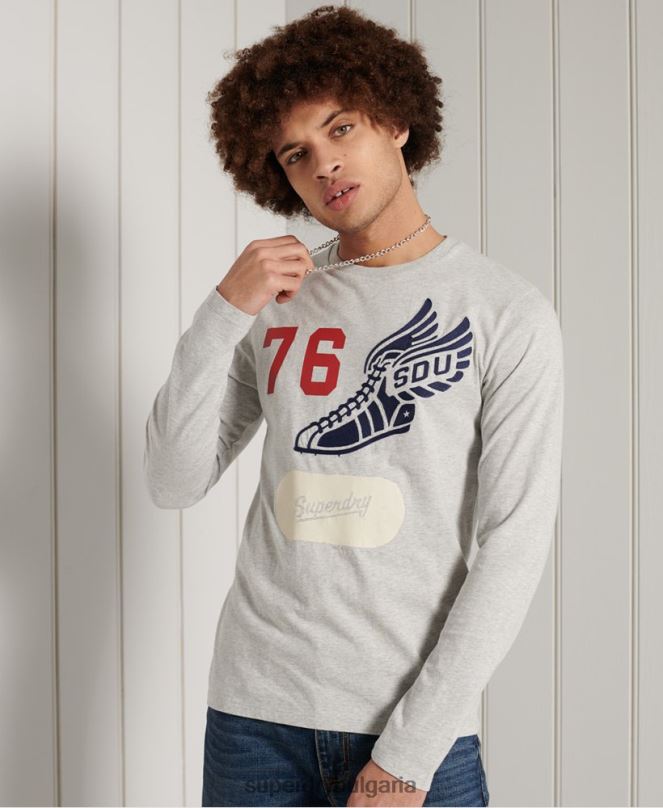 Superdry облекло N00H1558 сиво мъже университетско горнище с дълги ръкави
