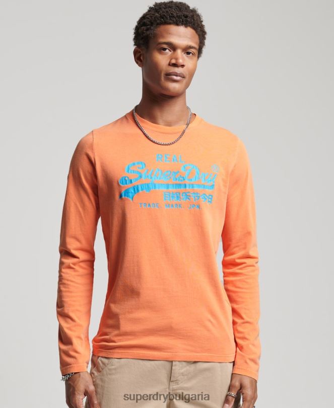 Superdry облекло N00H1561 оранжево мъже американско класическо горнище с винтидж лого