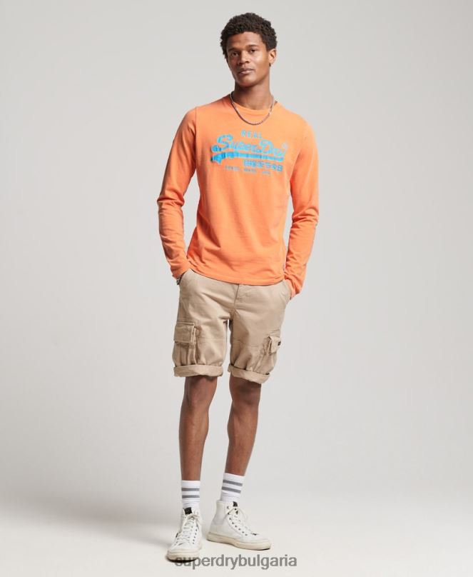 Superdry облекло N00H1561 оранжево мъже американско класическо горнище с винтидж лого