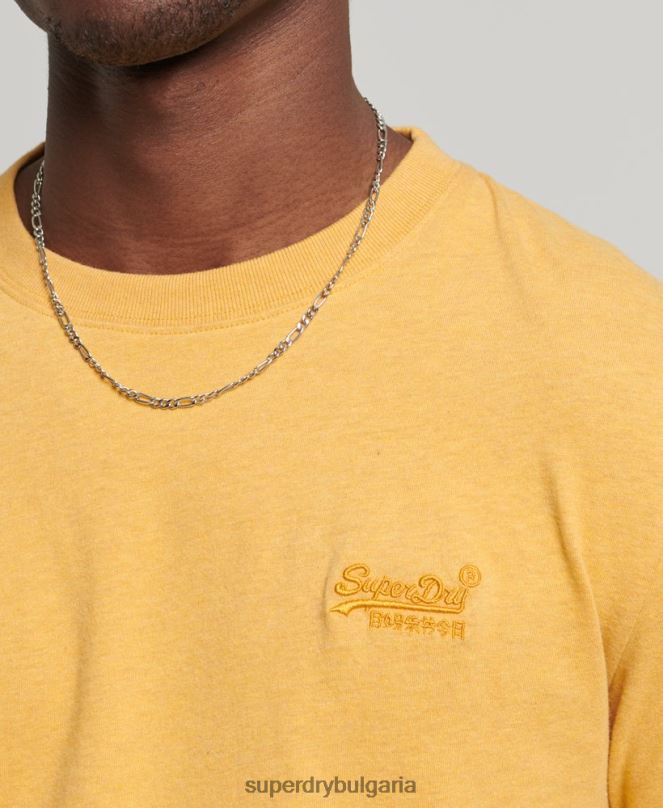 Superdry облекло N00H1562 жълто мъже горнище с ретро лого от органичен памук, бродирано