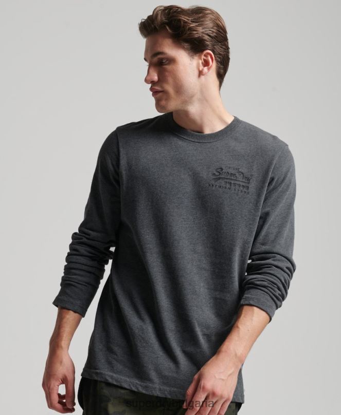 Superdry облекло N00H1564 сиво мъже горнище с дълъг ръкав с ретро лого и наследство