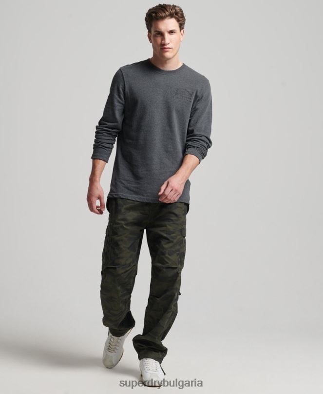 Superdry облекло N00H1564 сиво мъже горнище с дълъг ръкав с ретро лого и наследство