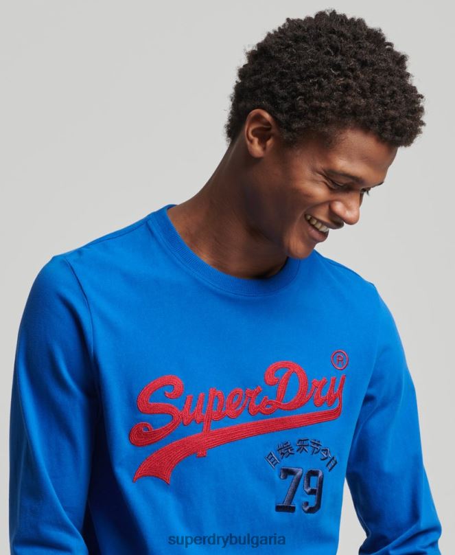 Superdry облекло N00H1565 син мъже горна част с ретро лого с дълъг ръкав