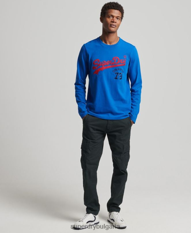 Superdry облекло N00H1565 син мъже горна част с ретро лого с дълъг ръкав