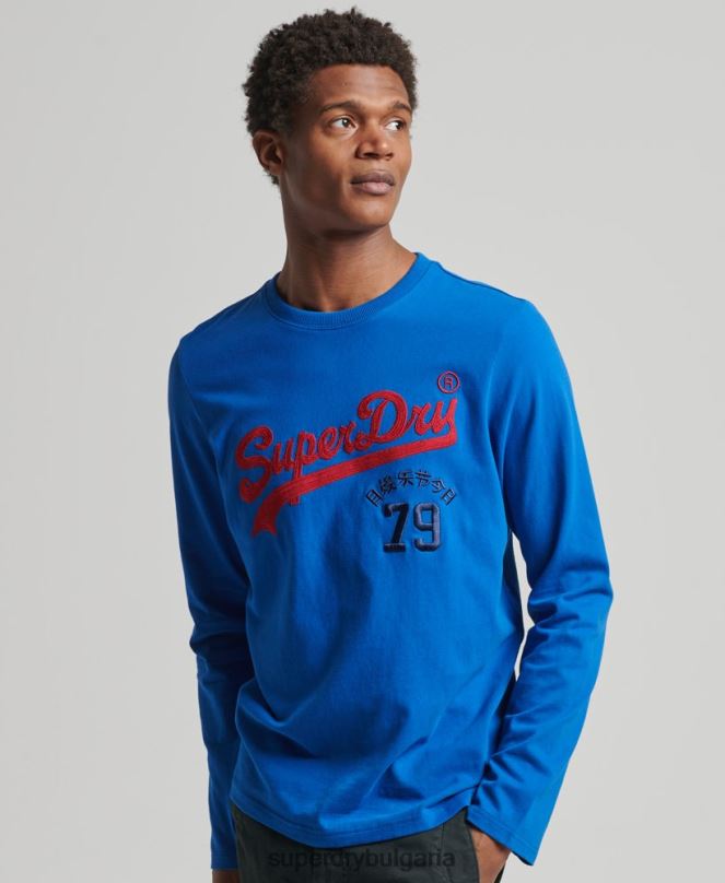 Superdry облекло N00H1565 син мъже горна част с ретро лого с дълъг ръкав