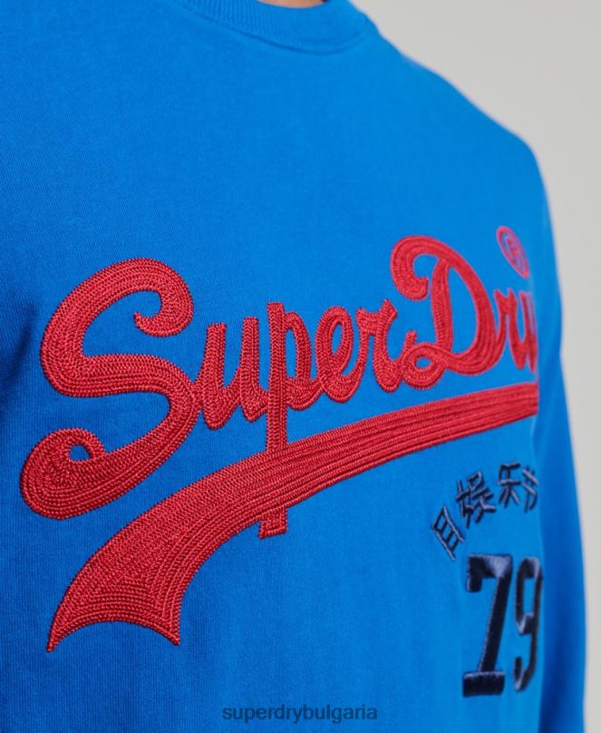 Superdry облекло N00H1565 син мъже горна част с ретро лого с дълъг ръкав