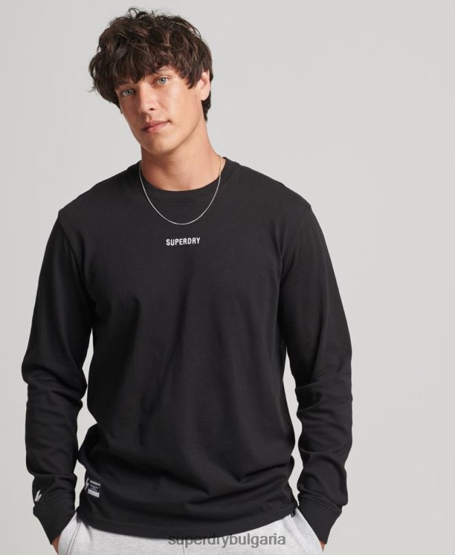 Superdry облекло N00H1568 черен мъже топ с микро лого с дълъг ръкав