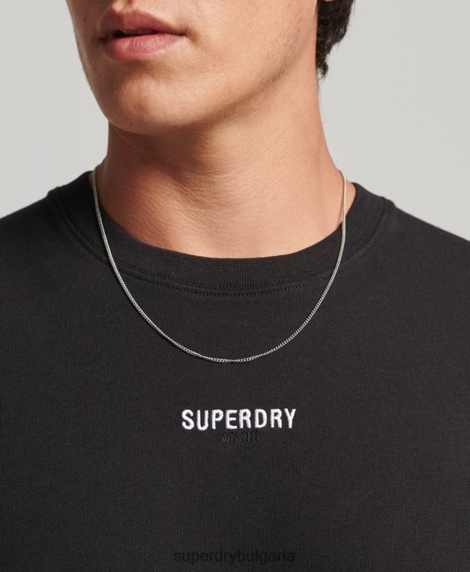 Superdry облекло N00H1568 черен мъже топ с микро лого с дълъг ръкав