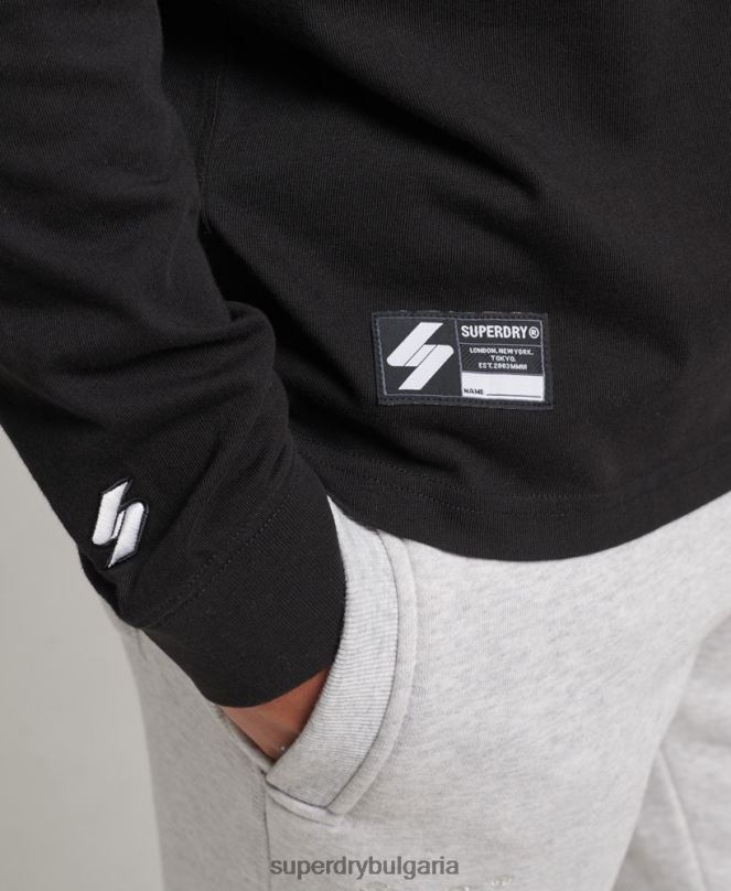 Superdry облекло N00H1568 черен мъже топ с микро лого с дълъг ръкав