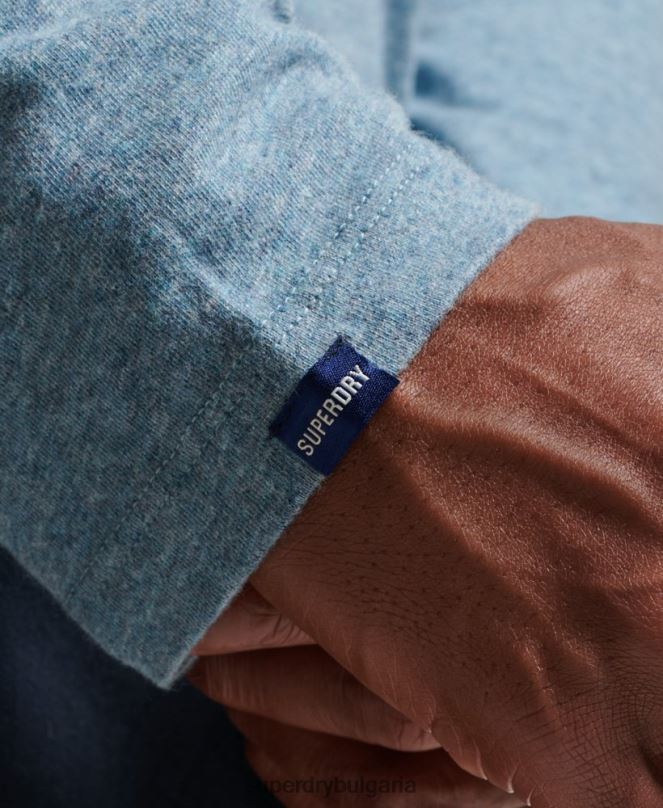 Superdry облекло N00H1570 син мъже горнище с ретро лого от органичен памук, бродирано