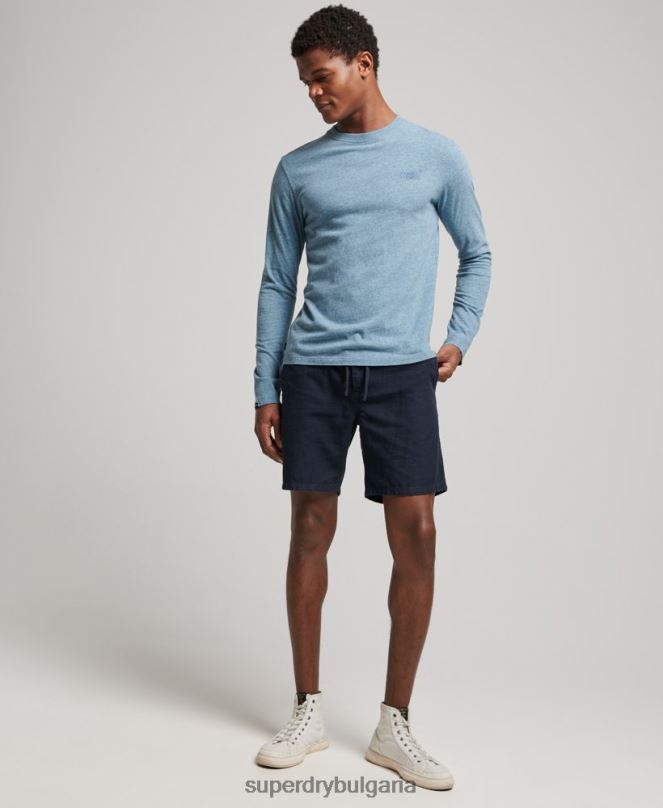 Superdry облекло N00H1570 син мъже горнище с ретро лого от органичен памук, бродирано