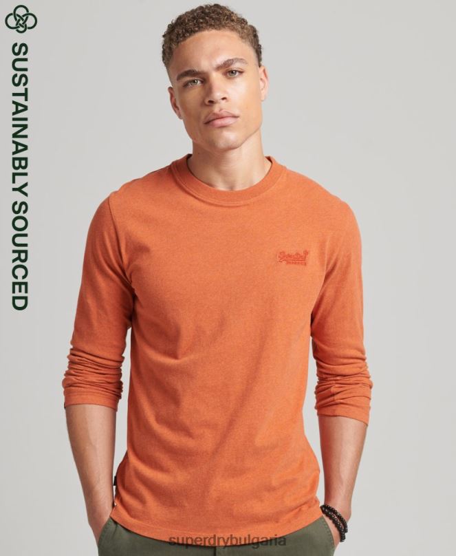 Superdry облекло N00H1571 оранжево мъже горнище с ретро лого от органичен памук, бродирано
