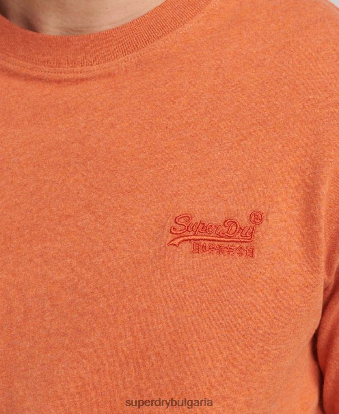 Superdry облекло N00H1571 оранжево мъже горнище с ретро лого от органичен памук, бродирано
