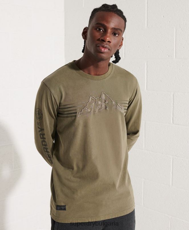 Superdry облекло N00H1576 зелено мъже експедиционна графична горна част с дълъг ръкав