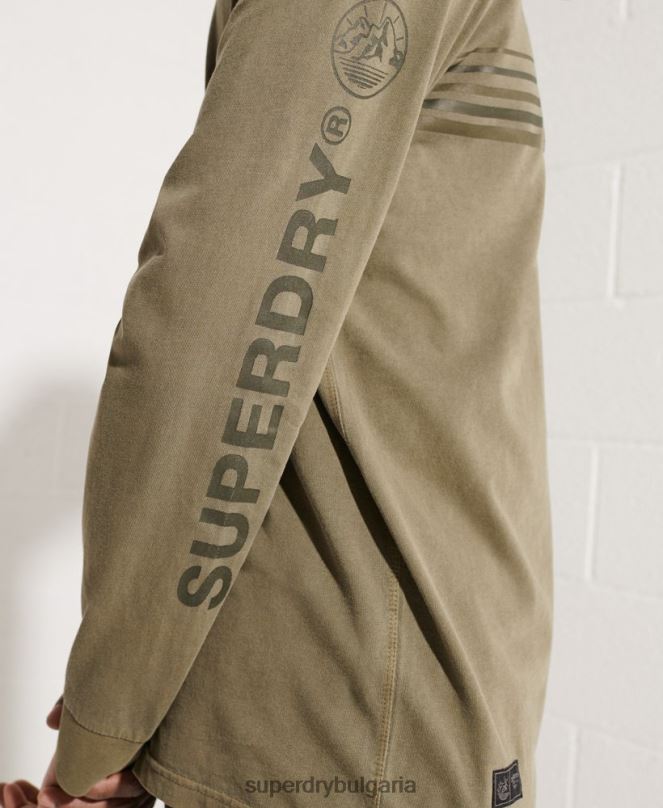 Superdry облекло N00H1576 зелено мъже експедиционна графична горна част с дълъг ръкав
