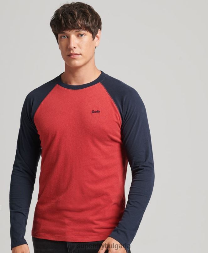Superdry облекло N00H1577 червен мъже Бейзболна топка с дълъг ръкав от органичен памук