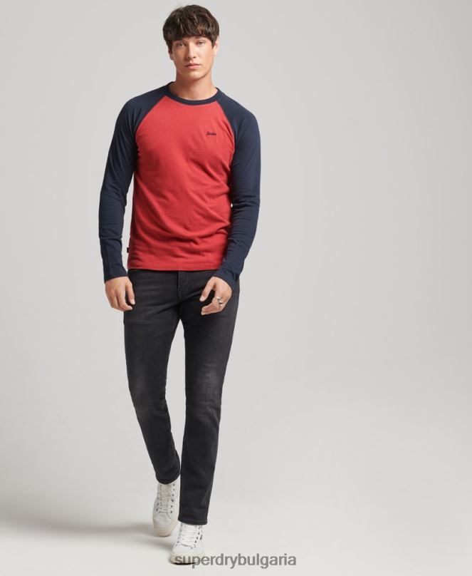 Superdry облекло N00H1577 червен мъже Бейзболна топка с дълъг ръкав от органичен памук
