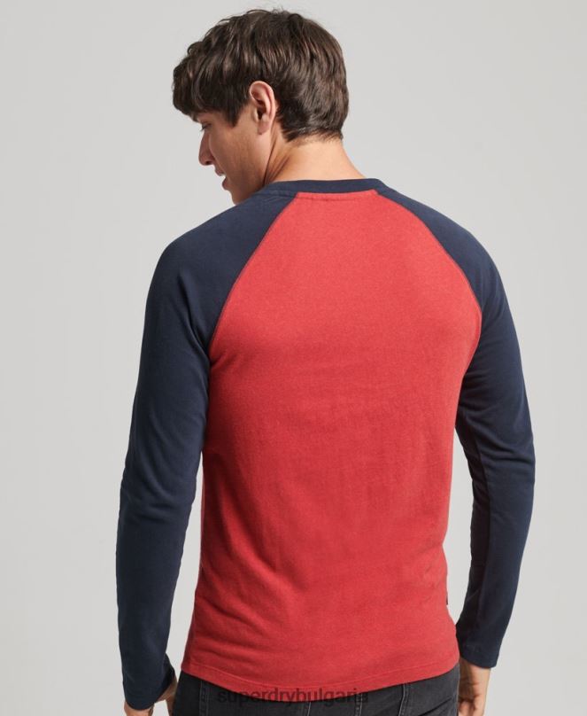 Superdry облекло N00H1577 червен мъже Бейзболна топка с дълъг ръкав от органичен памук