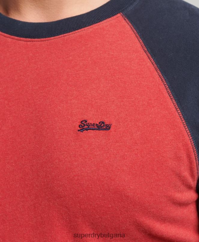 Superdry облекло N00H1577 червен мъже Бейзболна топка с дълъг ръкав от органичен памук