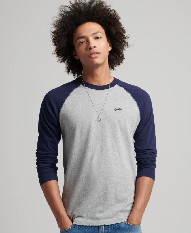 Superdry облекло N00H1578 военноморски флот мъже Бейзболна топка с дълъг ръкав от органичен памук