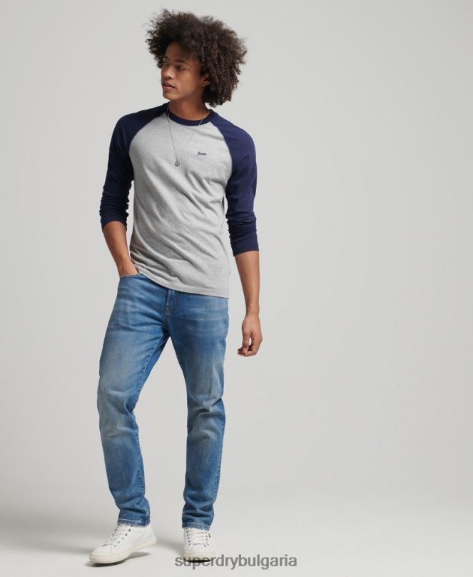 Superdry облекло N00H1578 военноморски флот мъже Бейзболна топка с дълъг ръкав от органичен памук