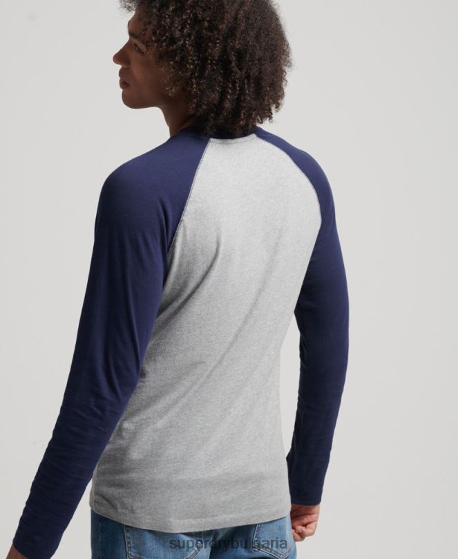 Superdry облекло N00H1578 военноморски флот мъже Бейзболна топка с дълъг ръкав от органичен памук