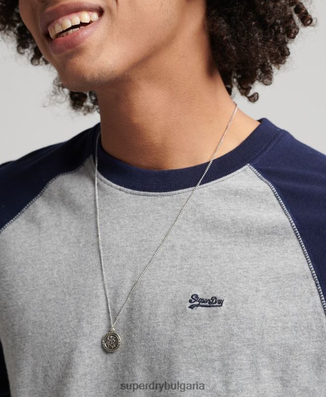 Superdry облекло N00H1578 военноморски флот мъже Бейзболна топка с дълъг ръкав от органичен памук