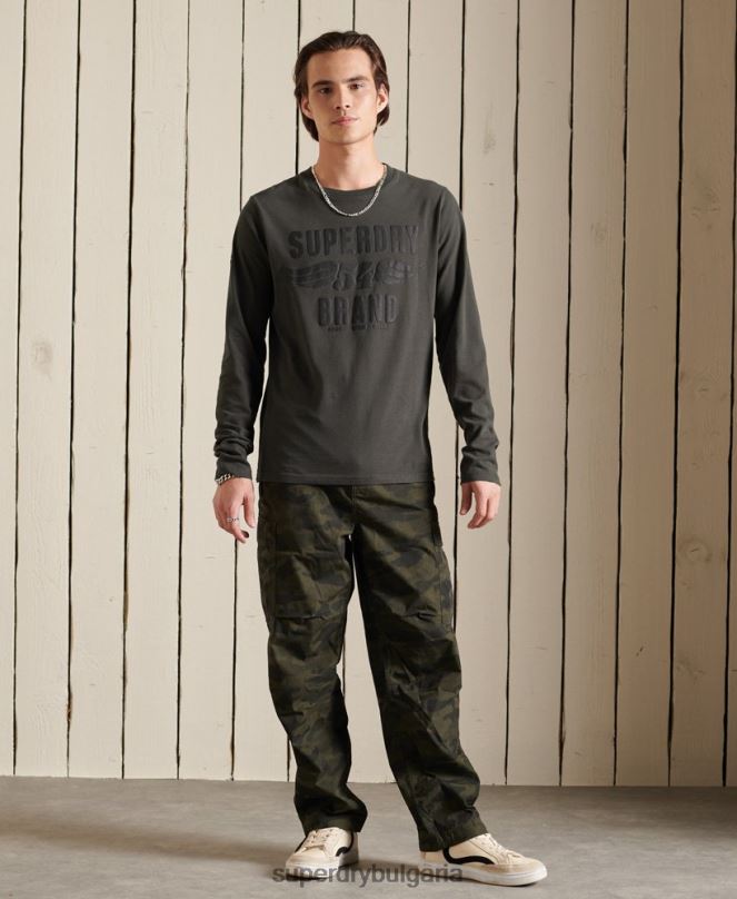 Superdry облекло N00H1579 тъмно сив мъже черна горна част с дълъг ръкав