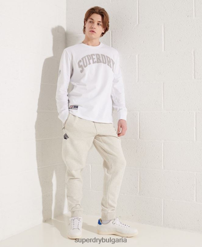 Superdry облекло N00H1581 бяло мъже университетска арка с дълъг ръкав