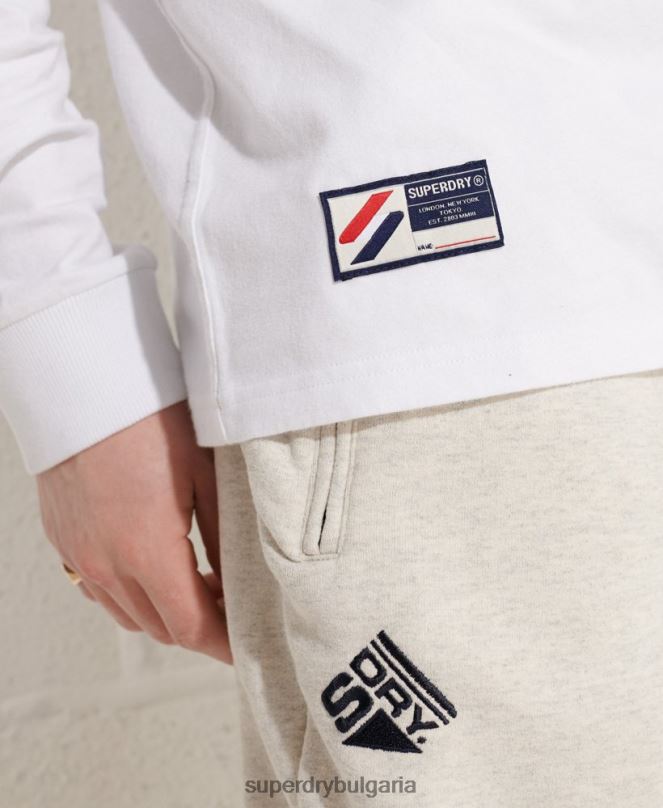 Superdry облекло N00H1581 бяло мъже университетска арка с дълъг ръкав