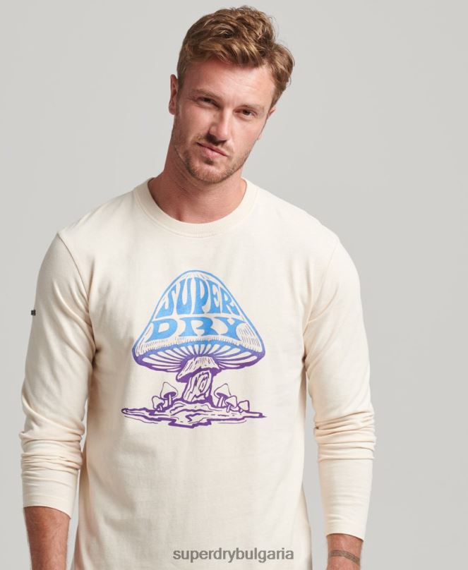Superdry облекло N00H1582 сметана мъже psych rock горнище с дълъг ръкав