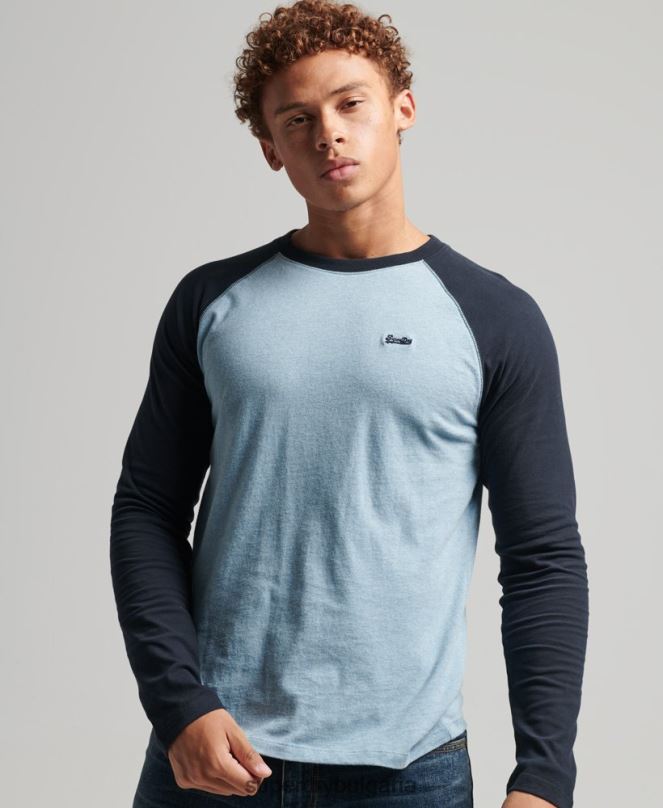 Superdry облекло N00H1583 син мъже Бейзболна топка с дълъг ръкав от органичен памук
