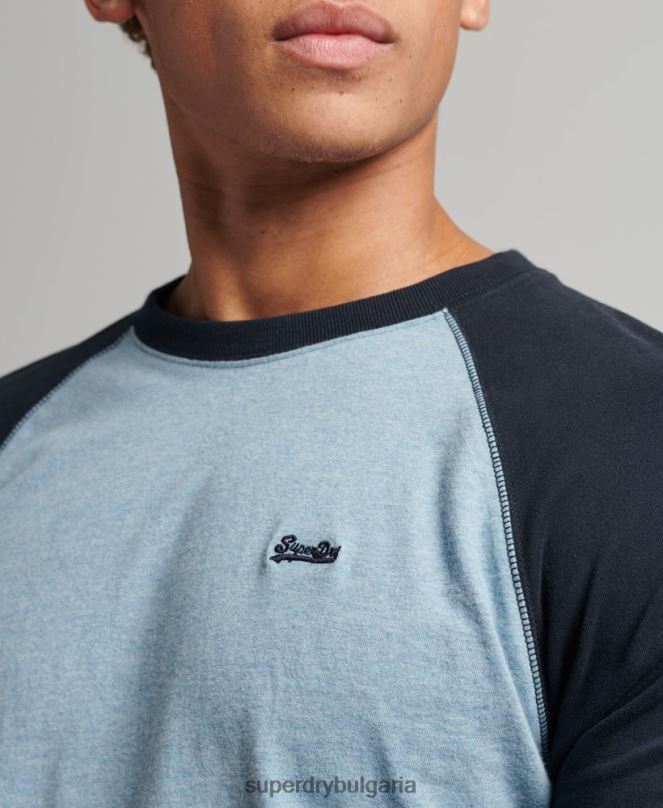 Superdry облекло N00H1583 син мъже Бейзболна топка с дълъг ръкав от органичен памук