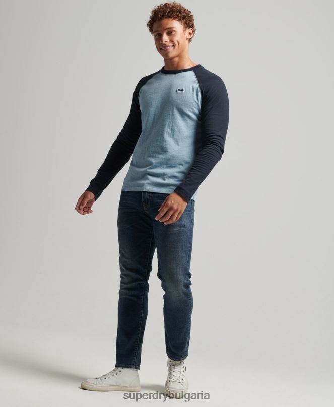 Superdry облекло N00H1583 син мъже Бейзболна топка с дълъг ръкав от органичен памук