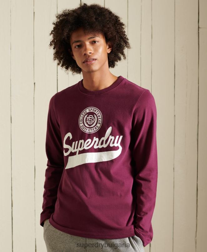 Superdry облекло N00H1585 лилаво мъже горнище с дълъг ръкав в стил скрипт