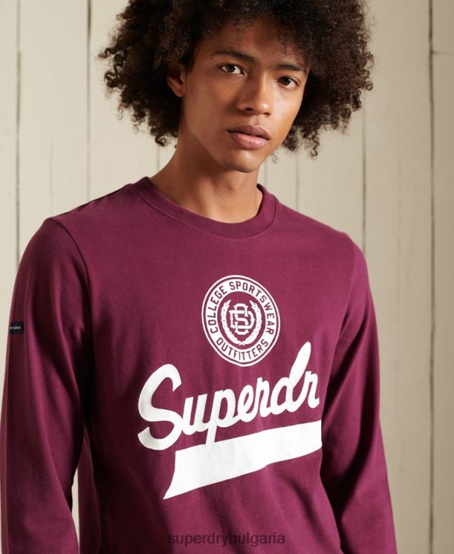 Superdry облекло N00H1585 лилаво мъже горнище с дълъг ръкав в стил скрипт