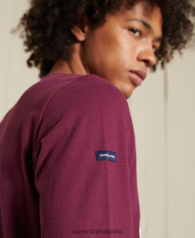 Superdry облекло N00H1585 лилаво мъже горнище с дълъг ръкав в стил скрипт