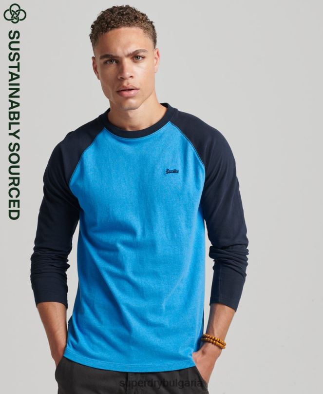 Superdry облекло N00H1587 военноморски флот мъже Бейзболна топка с дълъг ръкав от органичен памук