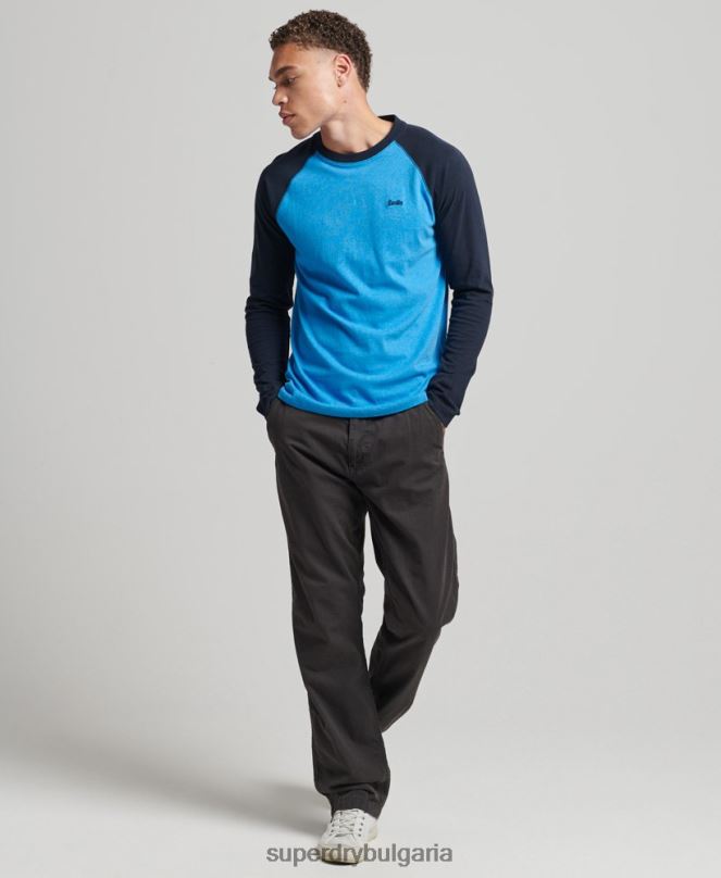 Superdry облекло N00H1587 военноморски флот мъже Бейзболна топка с дълъг ръкав от органичен памук