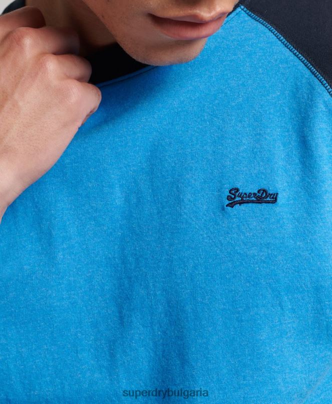 Superdry облекло N00H1587 военноморски флот мъже Бейзболна топка с дълъг ръкав от органичен памук