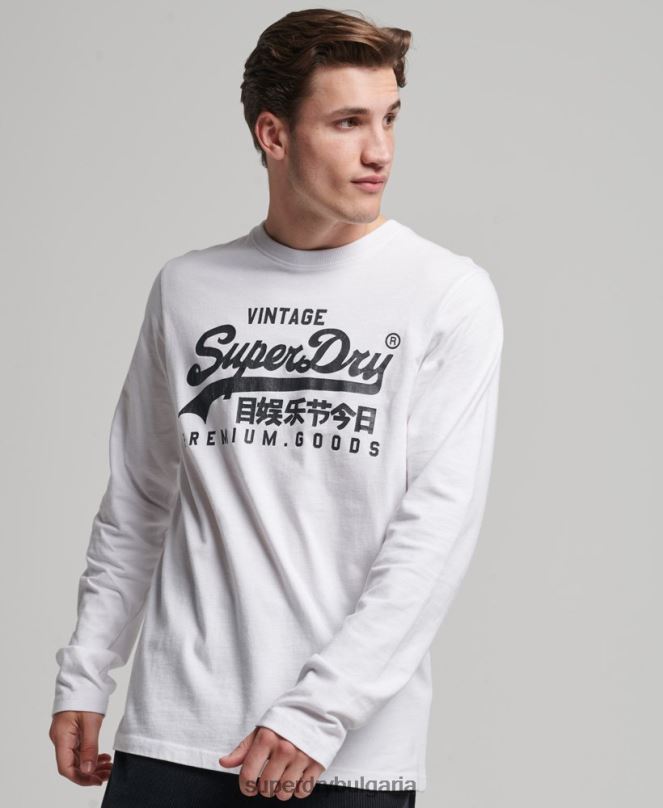 Superdry облекло N00H1590 бяло мъже горнище с дълъг ръкав с ретро лого и наследство