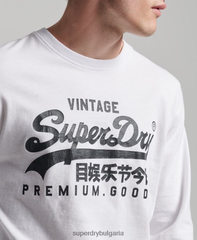 Superdry облекло N00H1590 бяло мъже горнище с дълъг ръкав с ретро лого и наследство