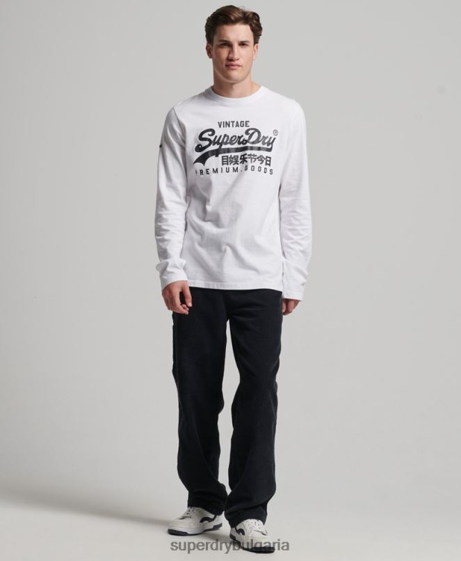 Superdry облекло N00H1590 бяло мъже горнище с дълъг ръкав с ретро лого и наследство