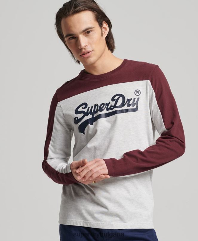 Superdry облекло N00H1591 светло сив мъже колежанско горнище с ретро лого с дълъг ръкав