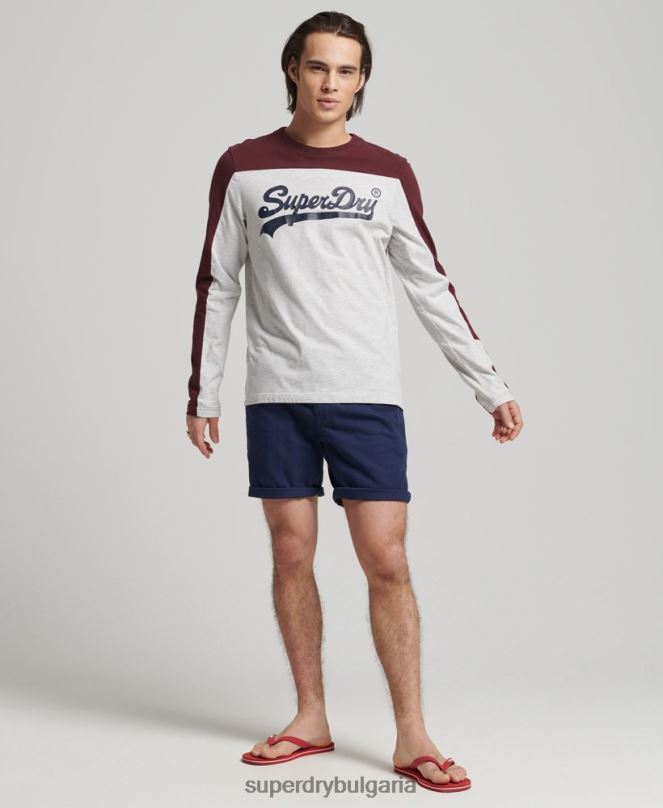 Superdry облекло N00H1591 светло сив мъже колежанско горнище с ретро лого с дълъг ръкав
