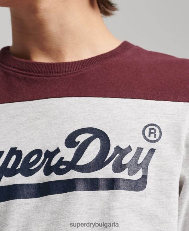 Superdry облекло N00H1591 светло сив мъже колежанско горнище с ретро лого с дълъг ръкав