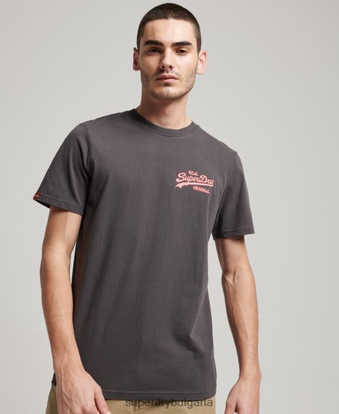 Superdry облекло N00H18 тъмно сив мъже неонова тениска с ретро лого