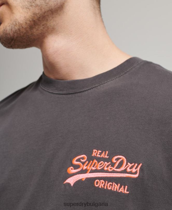 Superdry облекло N00H18 тъмно сив мъже неонова тениска с ретро лого