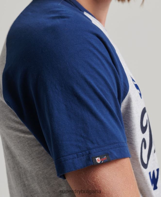 Superdry облекло N00H19 светло сив мъже реколта home run реглан тениска